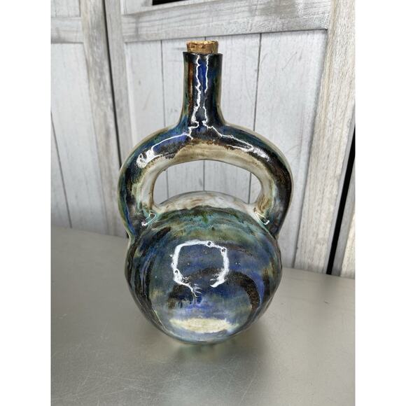 Vintage Wine Decanter & Stopper Decanter Ceramic Hand Painted Glazed Signed - Picture 3 of 6